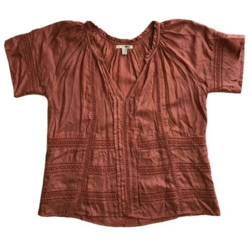 Amuse Society XS Carla Top Wm Terracotta Embroidered Crochet  Detail Blouse